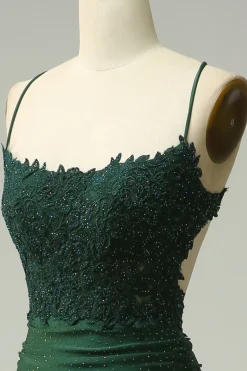 Sereia Halter Verde Escuro Vestido de Noite Com Apliques