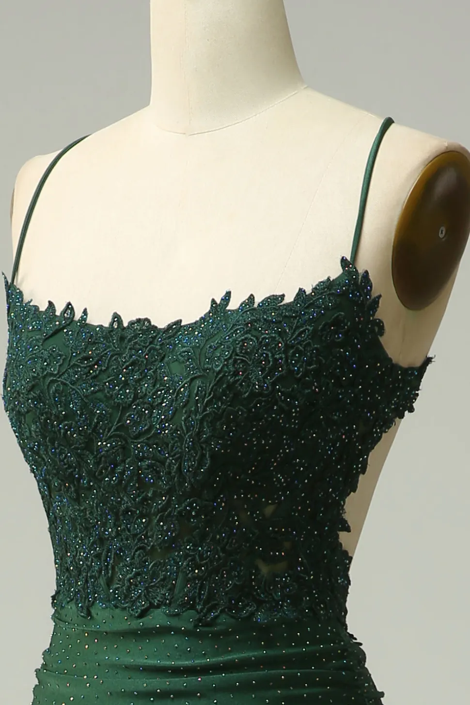 Sereia Halter Verde Escuro Vestido de Noite Com Apliques