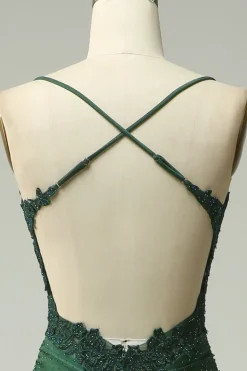 Sereia Halter Verde Escuro Vestido de Noite Com Apliques