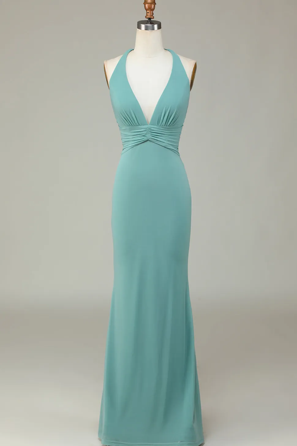 Sereia Halter Verde Vestido Longo Madrinha com decote em V