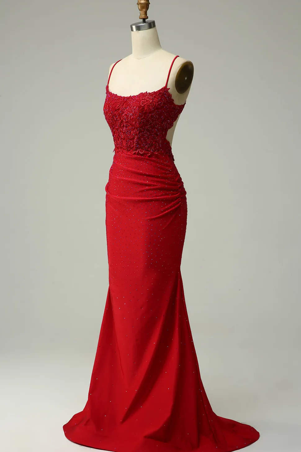 Sereia Halter Vestido Cerimónia com Apliques Vermelho Escuro