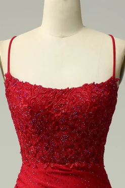 Sereia Halter Vestido Cerimónia com Apliques Vermelho Escuro