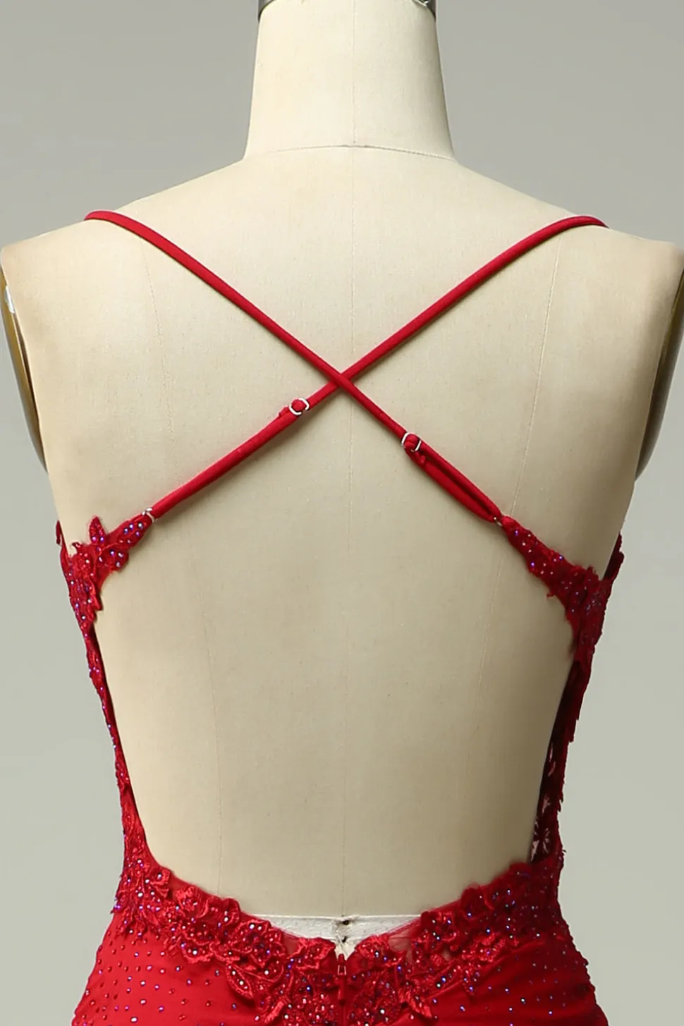 Sereia Halter Vestido Cerimónia com Apliques Vermelho Escuro