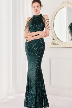 Sereia Halter Vestido de Cerimónia Verde Escuro