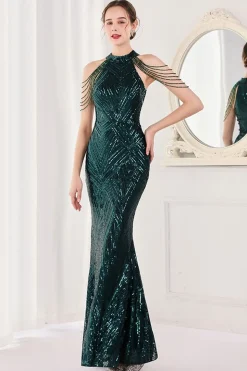 Sereia Halter Vestido de Cerimónia Verde Escuro