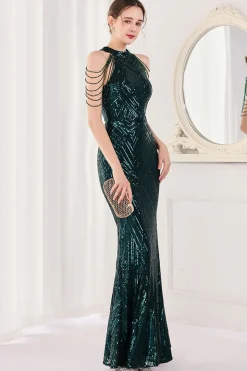Sereia Halter Vestido de Cerimónia Verde Escuro