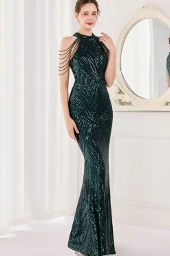 Sereia Halter Vestido de Cerimónia Verde Escuro