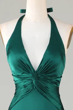 Sereia Halter Vestido de Madrinha Verde Escuro