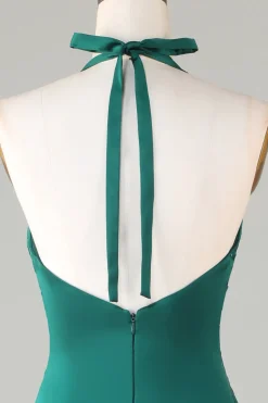 Sereia Halter Vestido de Madrinha Verde Escuro