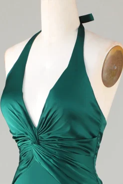 Sereia Halter Vestido de Madrinha Verde Escuro
