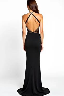 Sereia Halter vestido de gravata preta com fenda