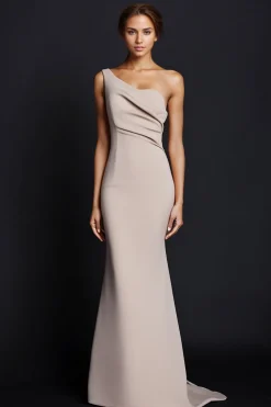 Sereia Khaki Um Ombro Longo Vestido Formal