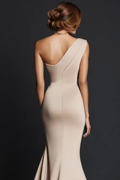 Sereia Khaki Um Ombro Longo Vestido Formal