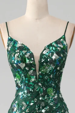 Sereia Lace-Up Back Vestido de Baile Verde Escuro com Apliques