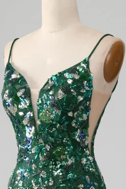 Sereia Lace-Up Back Vestido de Baile Verde Escuro com Apliques