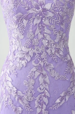 Sereia Lilac Esparguete Correias Longo Vestido de Baile com Apliques