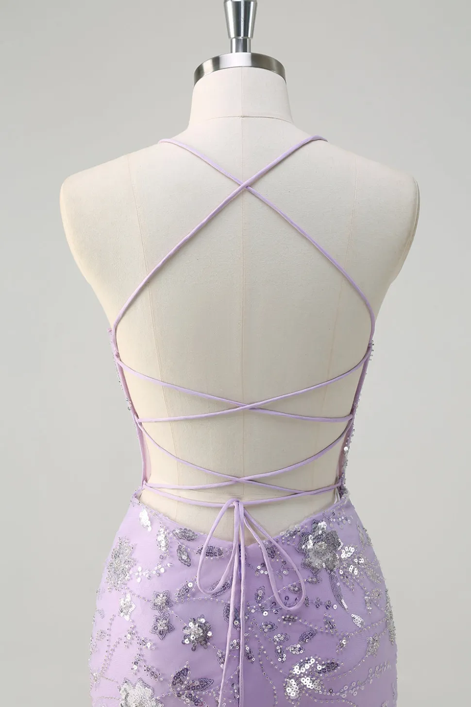 Sereia Lilás Brilhante Sheer Corset Vestido de baile de lantejoulas com renda para trás