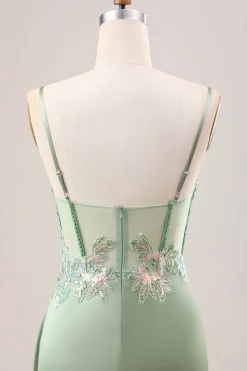 Sereia Lilás elegante plissado lantejoulas Corset longo vestido de baile com fenda