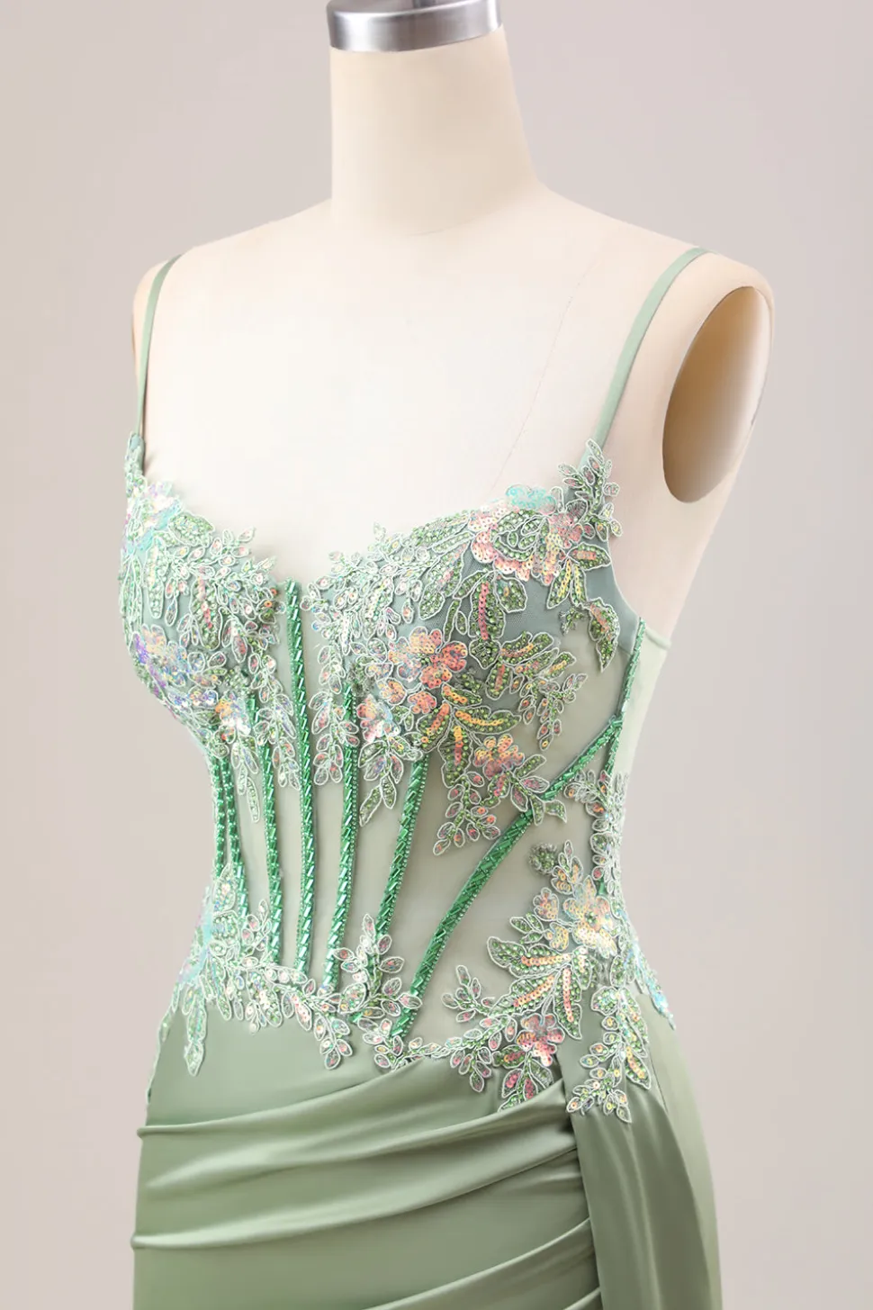 Sereia Lilás elegante plissado lantejoulas Corset longo vestido de baile com fenda