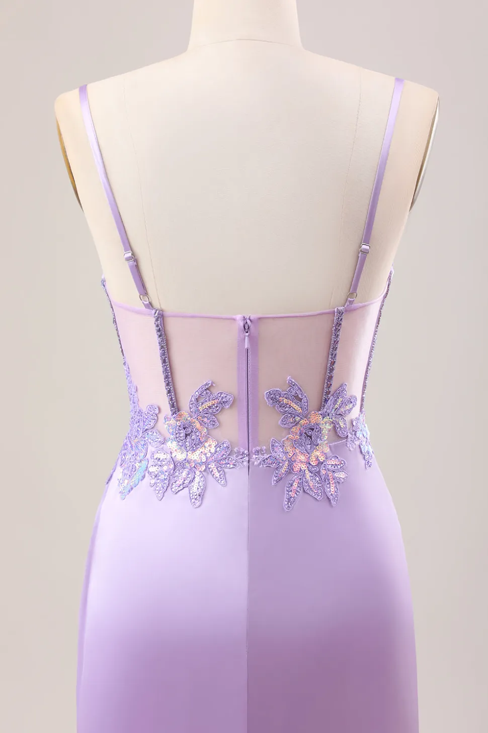 Sereia Lilás elegante plissado lantejoulas Corset longo vestido de baile com fenda