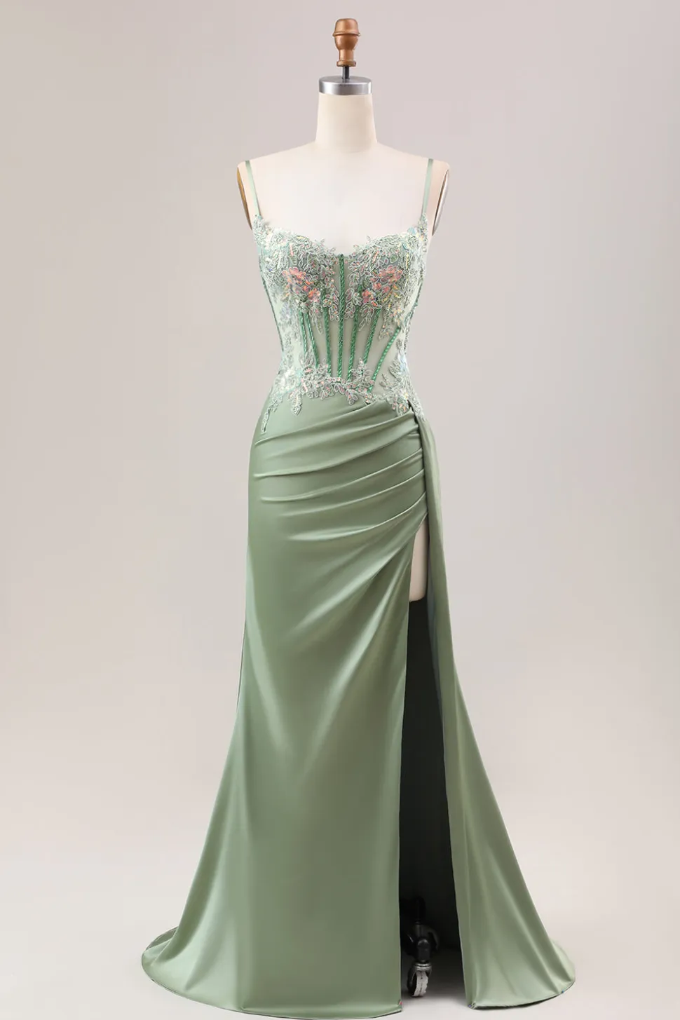 Sereia Lilás elegante plissado lantejoulas Corset longo vestido de baile com fenda