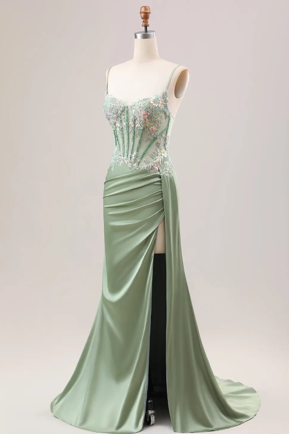 Sereia Lilás elegante plissado lantejoulas Corset longo vestido de baile com fenda