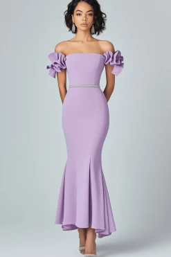 Sereia Lilás Fora do Ombro Folhos Vestido Formal