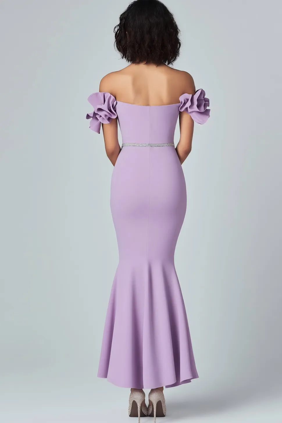 Sereia Lilás Fora do Ombro Folhos Vestido Formal