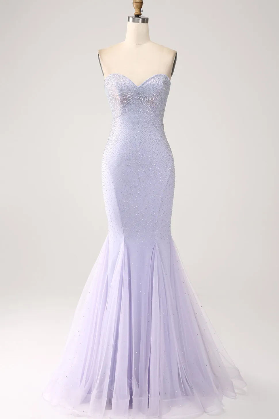 Sereia Lilás Querida Strapless frisado vestido longo baile de formatura