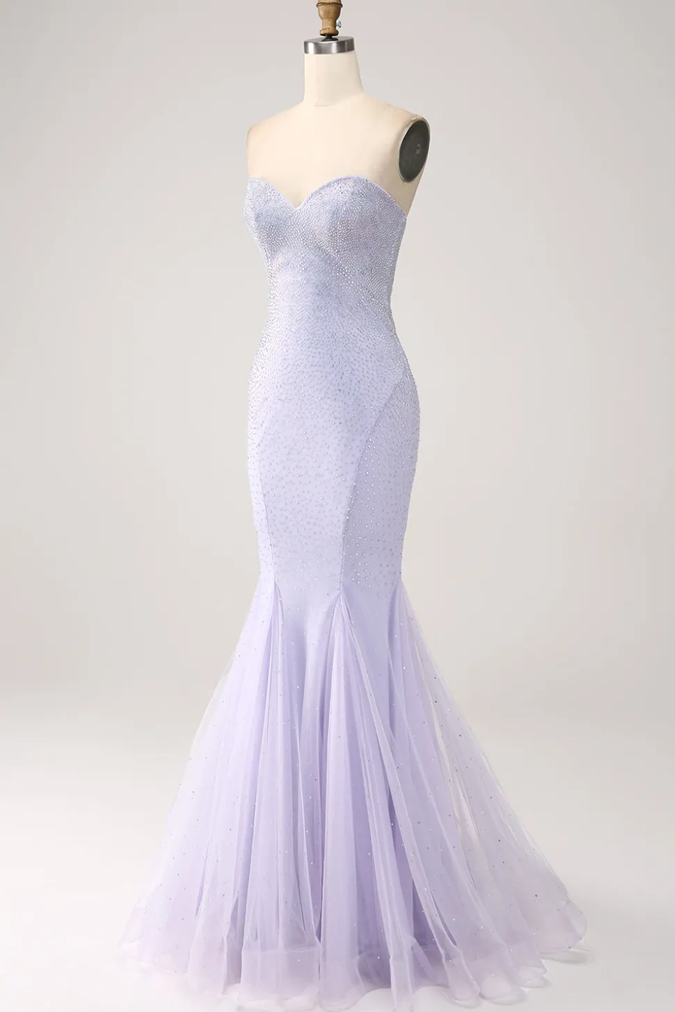 Sereia Lilás Querida Strapless frisado vestido longo baile de formatura