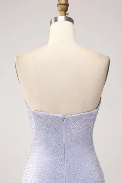 Sereia Lilás Querida Strapless frisado vestido longo baile de formatura
