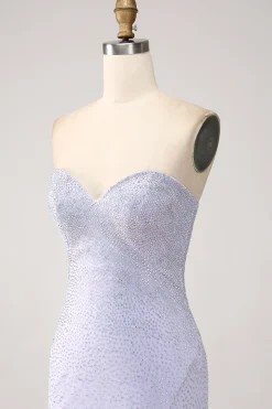 Sereia Lilás Querida Strapless frisado vestido longo baile de formatura
