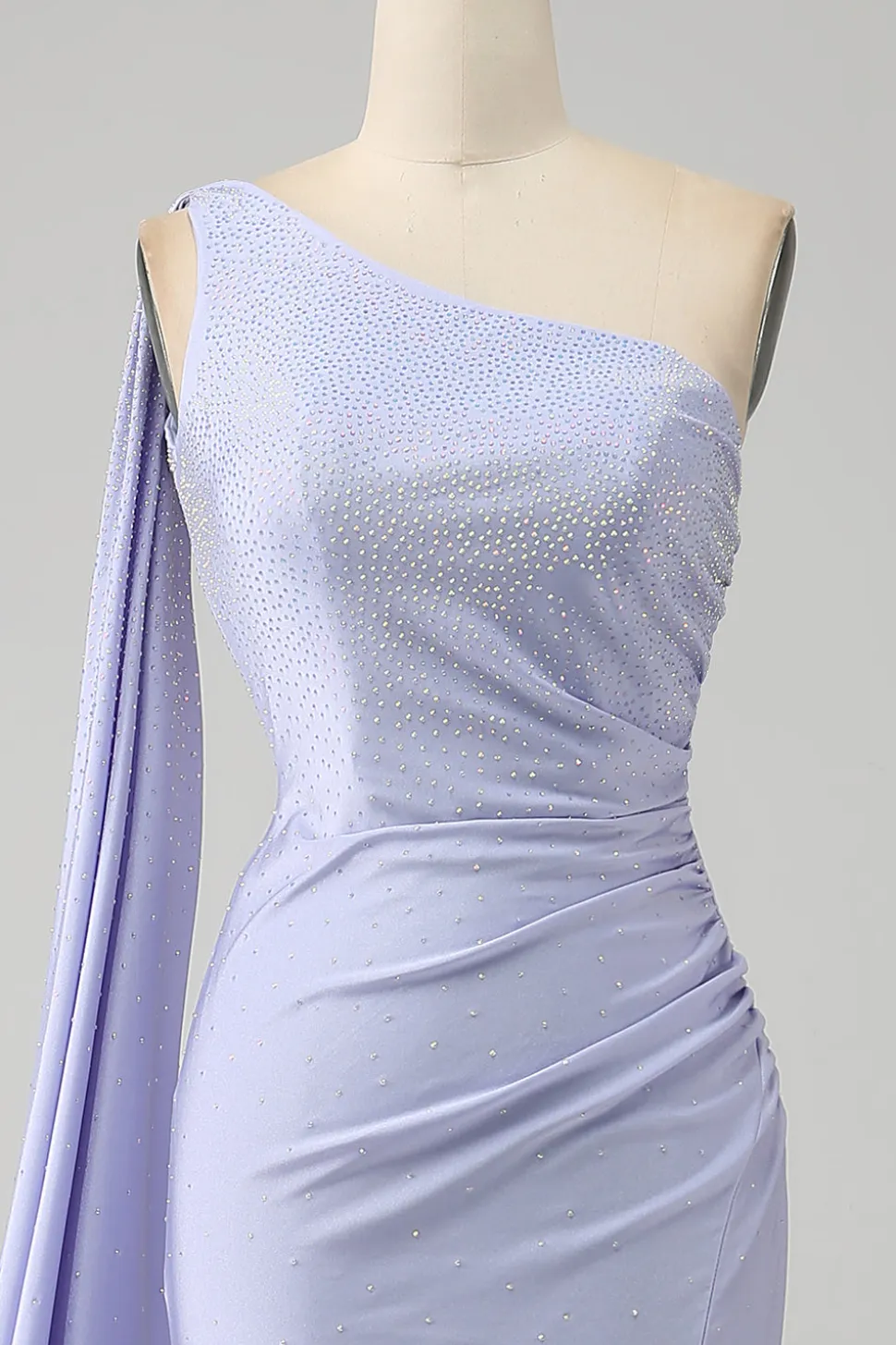 Sereia Lilás Um Ombro Longo Vestido de Baile com Fenda