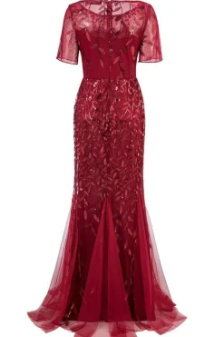 Sereia manga curta vestido de baile vermelho