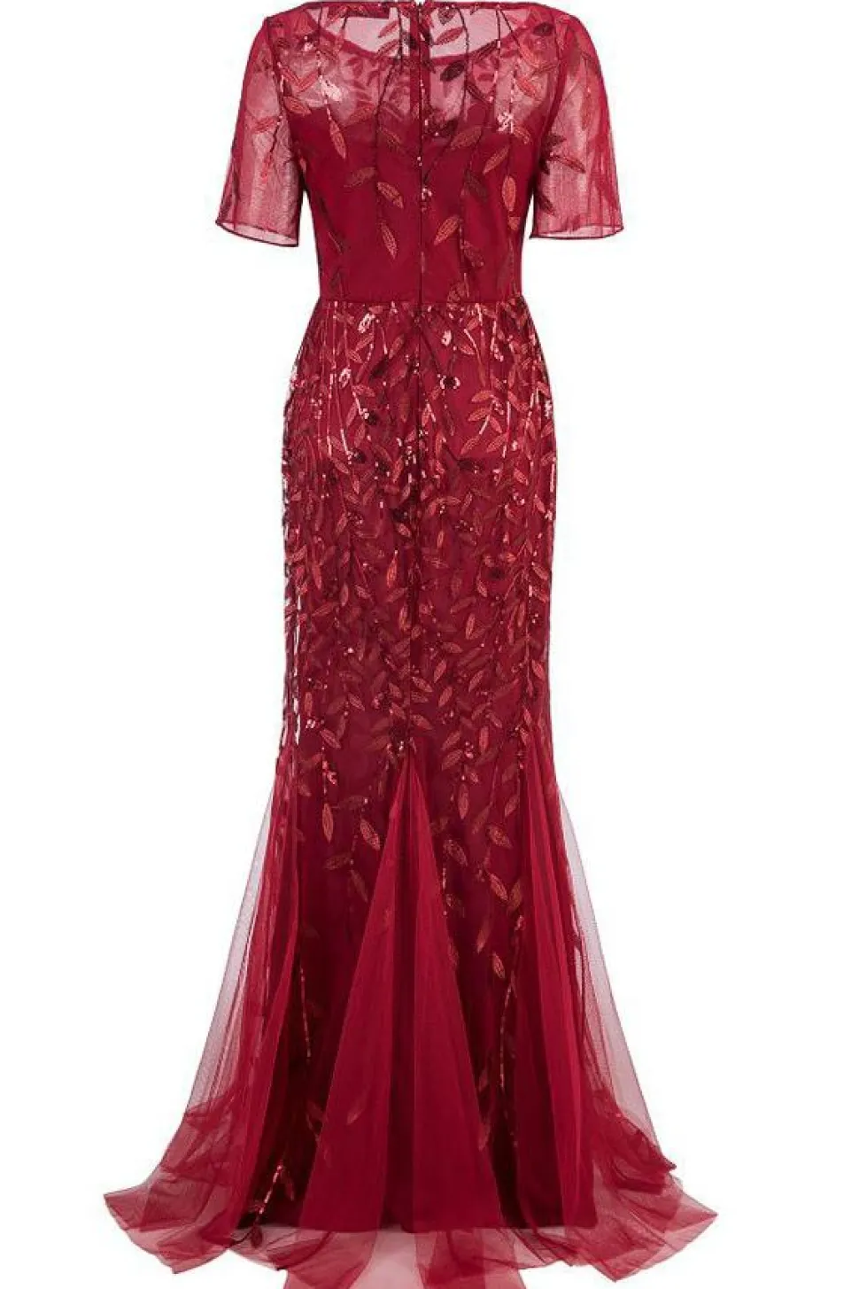 Sereia manga curta vestido de baile vermelho