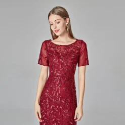 Sereia manga curta vestido de baile vermelho