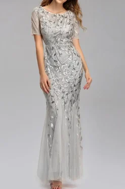 Sereia mangas curtas Navy Prom Dress