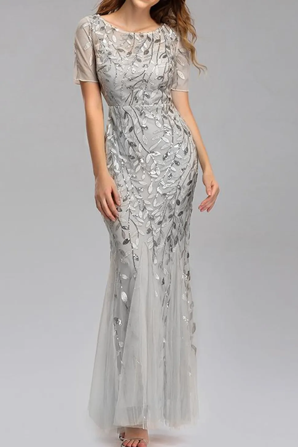 Sereia mangas curtas Navy Prom Dress