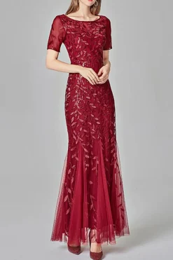 Sereia mangas curtas Navy Prom Dress