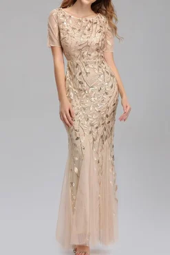 Sereia mangas curtas Navy Prom Dress