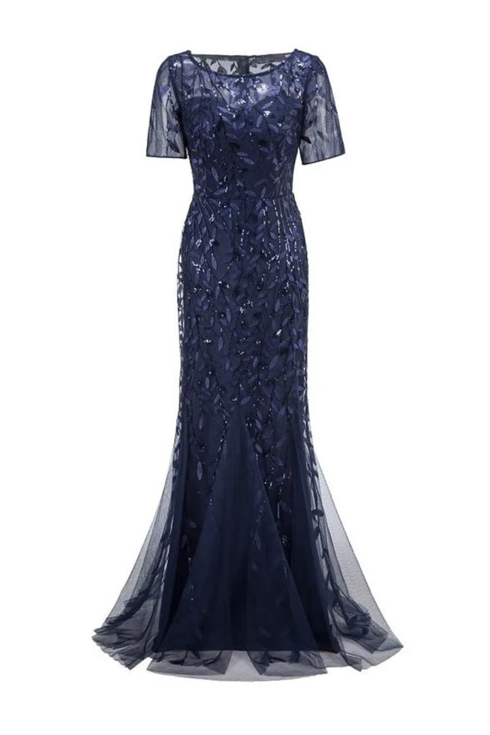 Sereia mangas curtas Navy Prom Dress