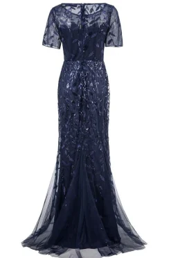 Sereia mangas curtas Navy Prom Dress