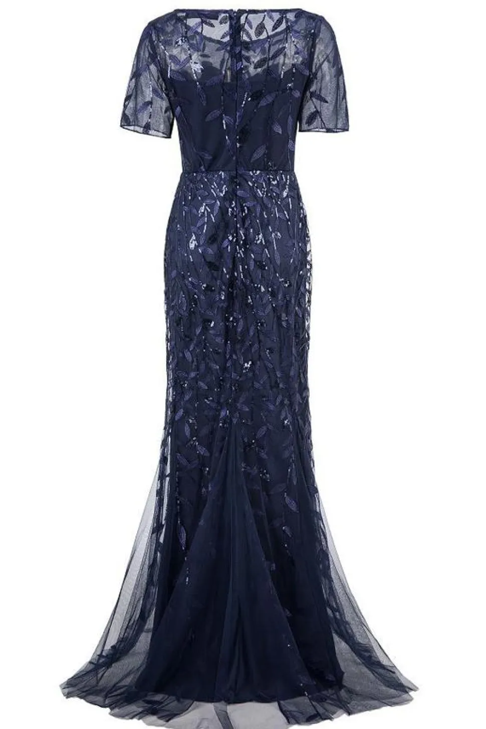 Sereia mangas curtas Navy Prom Dress