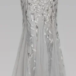 Sereia mangas curtas vestido de baile de prata