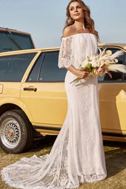 Sereia Marfim Fora do Ombro Renda Vestido de Casamento