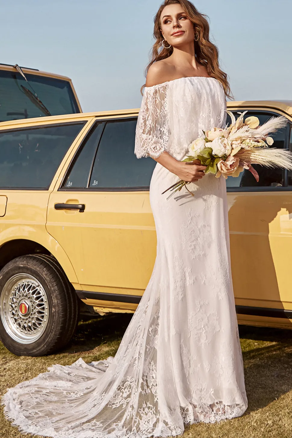 Sereia Marfim Fora do Ombro Renda Vestido de Casamento