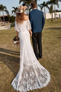Sereia Marfim Fora do Ombro Renda Vestido de Casamento