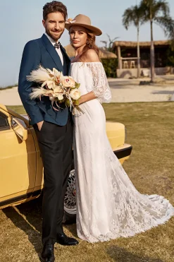 Sereia Marfim Fora do Ombro Renda Vestido de Casamento