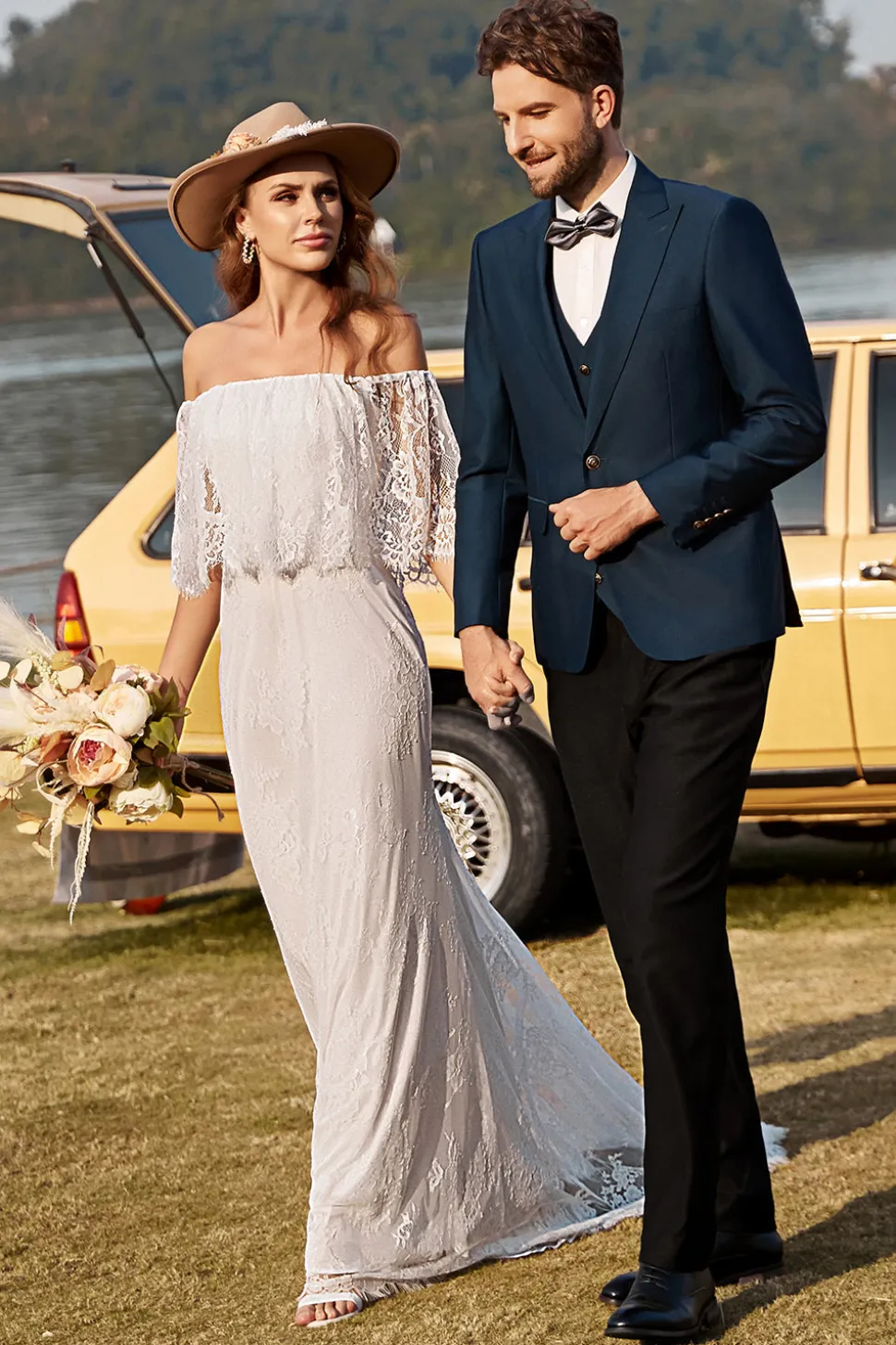 Sereia Marfim Fora do Ombro Renda Vestido de Casamento