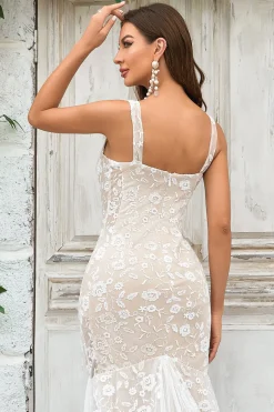 Sereia Marfim Varredura Trem Vestido de Noiva com Renda